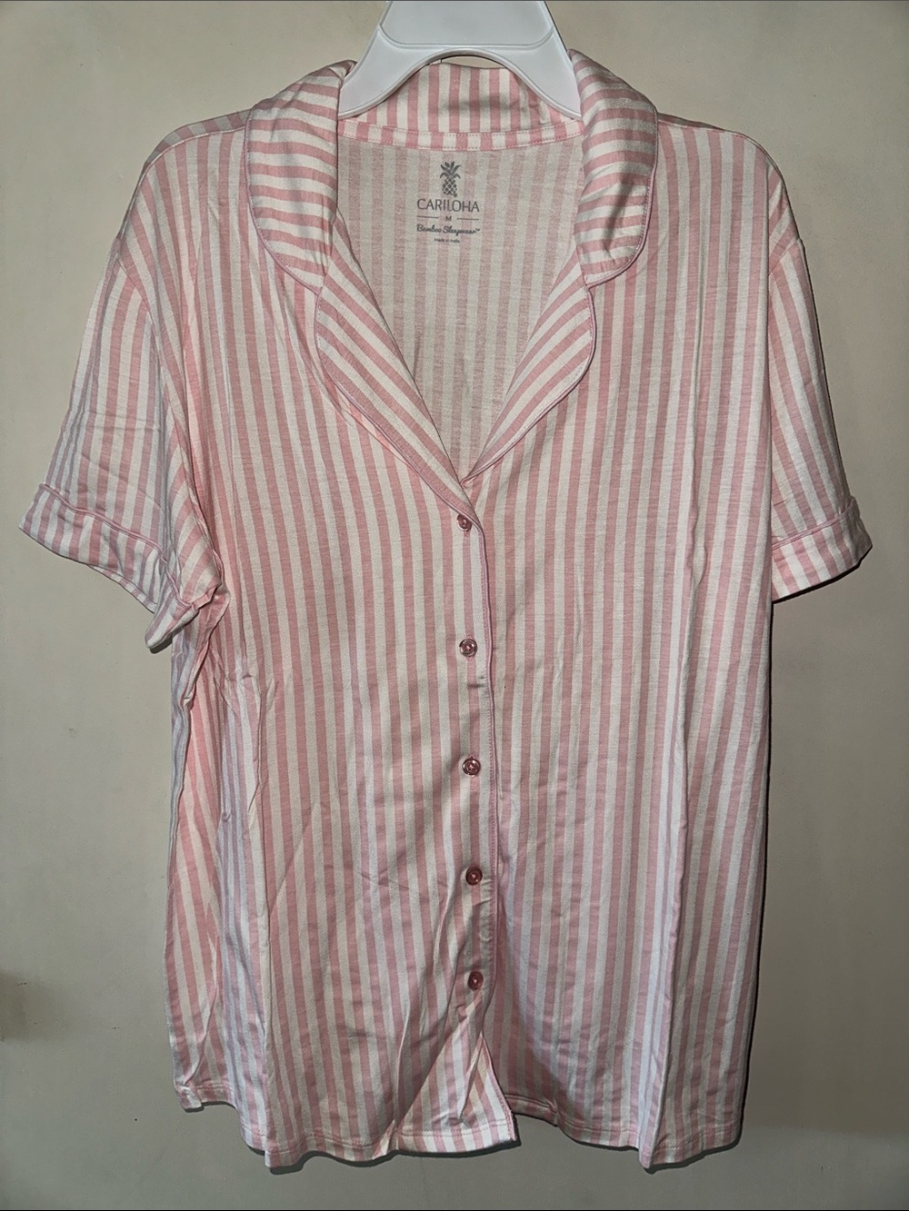 CARILOHA Pink & White Stripe Short-Sleeve Pajama Top